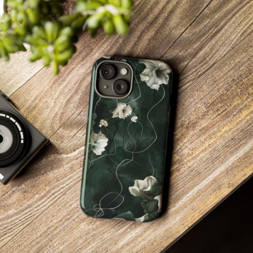 Coque rigide iPhone 15 fleur vert foncé coque brillante antichoc - 3