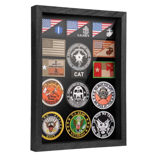 Patch Display Case Wall Mount Black Wooden Patch Display Board for Velcro Patch  Military Patch Display & Police Patch Display 1.16 x 12 x 1.7 in