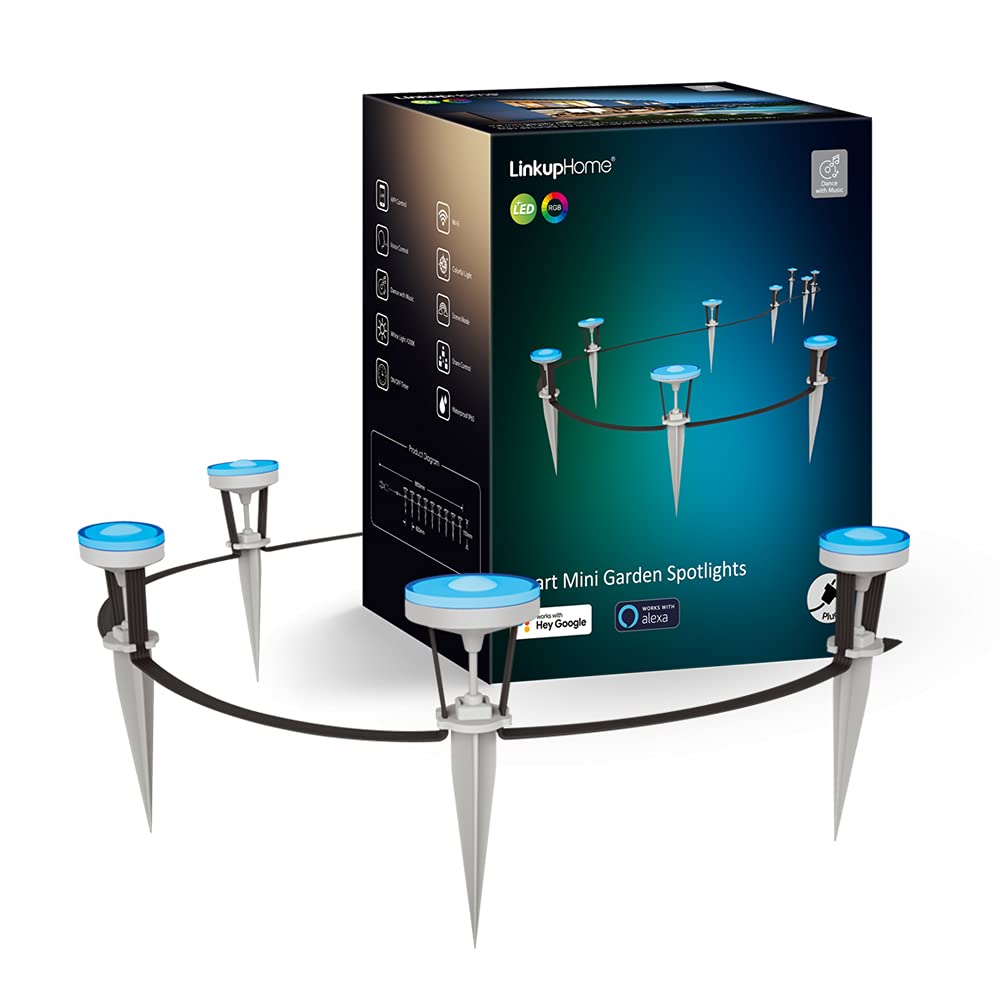 Smart LED Garden Spotlight, Work with Alexa, Google Assistant, Tuya Smart App, WiFi Technology(No Hub), Outdoor IP65 Waterproof, 8.8m, 9LEDs, 5W Dimmable 16 Million Colors