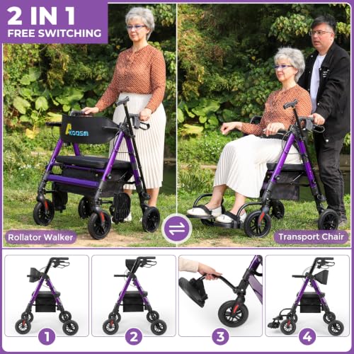 Image of Extra Wide Walkers for Seniors with Seat, Rollator Wheelchair Combo 450 lbs