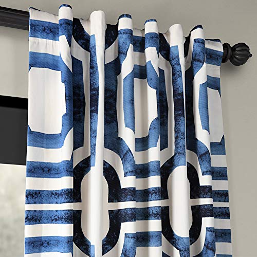 Image of HPD Half Price Drapes Geometric Printed Curtains 120 Inches Long Luxury Cotton Curtains (1 Panel) Room Darkening Window Curtains for Bedroom & Living Room, 50W x 120L, Mecca Geometric Blue