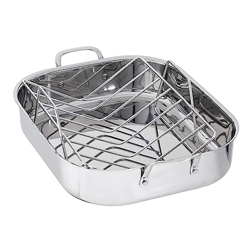 Comparison: Best Stainless Steel Roasting Pan 5 Amazon Basics Stainless Steel Rectangular Roasting Pan with Rack, 16 in