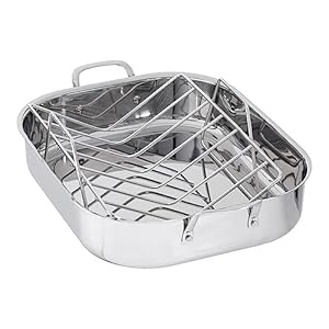 Amazon Basics Stainless Steel Rectangular Roasting Pan with Rack, 16-Inch