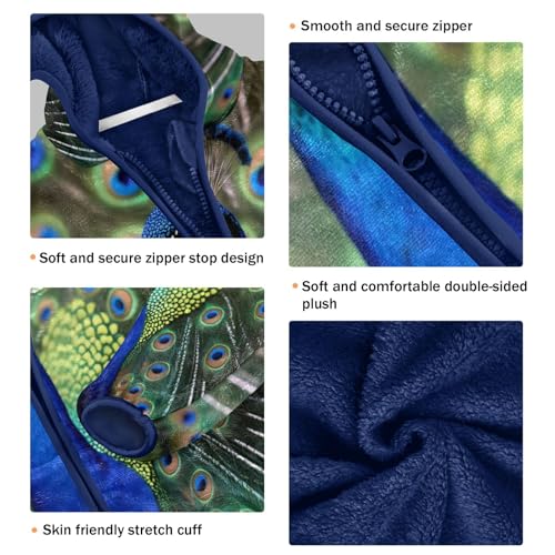 Peacock Feather Eye Spots Toddler Fleece Jacket Girl Boys Hooded Fleece Jacket Coat Warm Outwear Zip-up 3-10T3