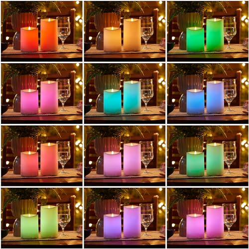 Image of Luminara Outdoor Flameless LED Coloring Changing Candle Melted Edge 3.75 inch x 5.3 inch Real Moving Flame Battery Operated Timer Plastic Weather-Resistant