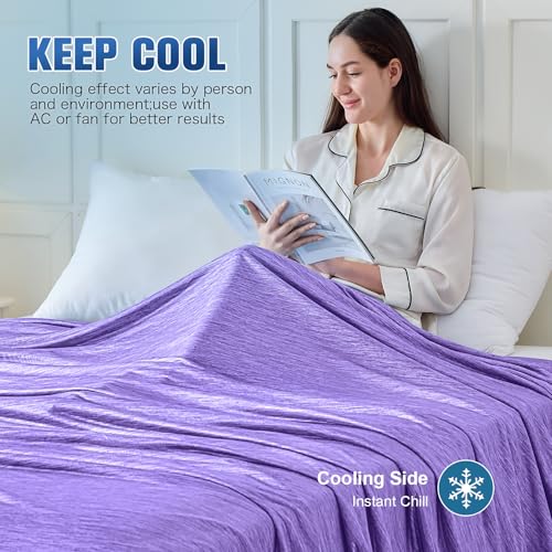 Image of KMUSET Cooling Blanket Throw (50 inchx60 inch), Double Sided Summer Cooling Blankets for Hot Sleepers & Night Sweats, Breathable Lightweight Blanket for Beach, Sofa Bed Couch, Gifts for Women Men Lavender