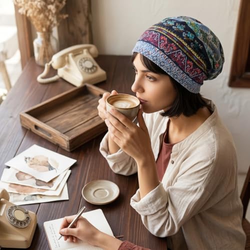 Image of PALAY Hijab Caps for Women, Floral Print Chemo Cap Slouchy Beanie Cap for Women, Fashion Skull Dwarf Hats Head Scarf for Women, Soft Stretch Running Head Scarves for Teen Girls - All Season Use