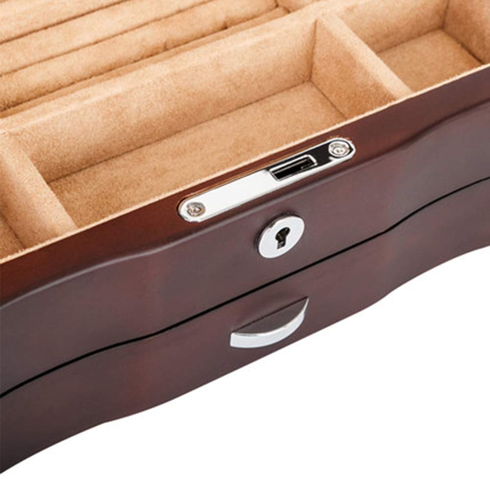 Svuotatasche retrò per uomo/donna Elegante cassettiera-organizzatore scatola di legno da esposizione, perfetta per telefono, orologi, occhiali da sole, gioielli, portafoglio, anelli, collana e altri