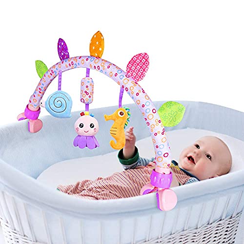 Image of Caterbee Baby Bassinet Mobile Toys, Clip-On Stroller Arch Toy with Hanging Toys for Car Seat, Crib & Travel, Infant Activity Toy Bar, 0 Months+ (Purple)