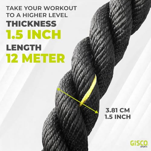 Image of GISCO Professional Polyester Battle Rope All Weather Heavy Duty1.5 inch Thick (40 Feet /12 Meter) | Wear Resistant Battle Rope for Crossfit Workout, Home Workout, Training, Exercise & Gym