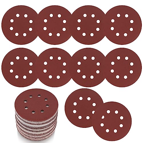 30 Pezzi Dischi Abrasivi 125 mm, Disco Abrasivo a Grana 40, Carta Vetrata 8 Fori in Rosso, Tamponi Abrasivi per Levigatrici Orbitali Casuali Smerigliatrice da Parete