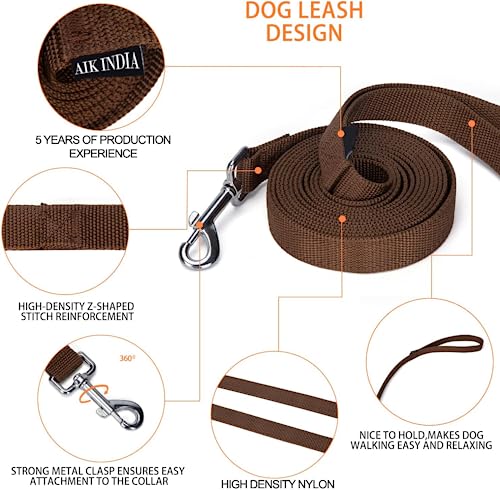 Image of Dog Neck Collar Belts and Leash for Medium Dogs, Dog Stylish Nylon Leash Belt with Bell - Beagle, Pug, Boxer, Shiba Inu, Tibetan Terrier, Indian Spitz (Medium, Brown)