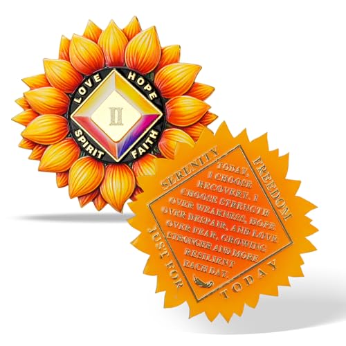 Sunflower Recovery Medallion Coin Inspirational Sobriety Chip with Serenity Message Love, Hope, Spirit & Faith Token Just for Today Gifts for Recovery and Strength (2 Years)