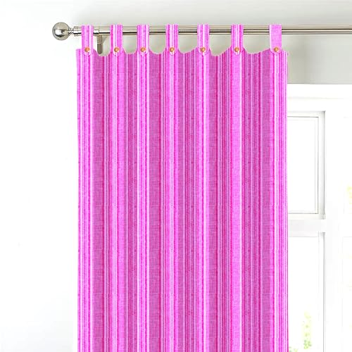 Image of Yaweh Cotton Striped Room Darkening Loop Type Window Curtain- 4 Ft X 5 Ft Set of 2 Pieces(Pink), Opaque, Tab Top Curtains (Pink, Window)