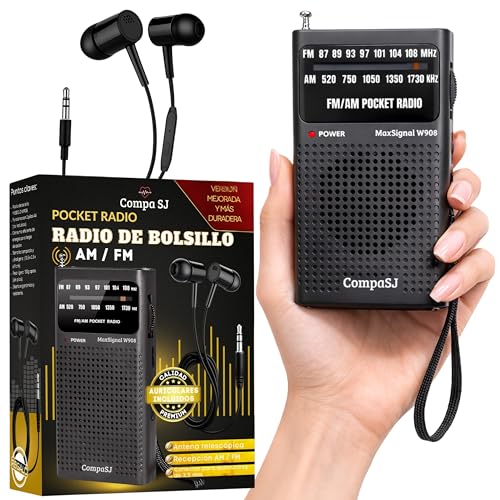 SUPER MAX Radio a Pilas Portátil Pequeña Am/FM Transistor Analógica de Bolsillo Fácil de Usar Señal Fuerte Kit Emergencia Entrada Auriculares Para Personas Mayores Familia Viajes AA Auriculares Regalo