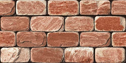 Image of DWELLSINDIA Bricks Self Adhesive Peel and Stick PVC Wallpaper Waterproof, Scratch Resistant, Laminated (41x244 CM, Rusty Red, Glossy)