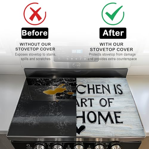 Image of Nuxovilar Stove Top Cover for Electric Stove, 20x28 Inch Polyester Glass Cooktop Protector with inchHome Sweet Home inch & Red Hearts Motif, for Kitchen Decor & Daily Use
