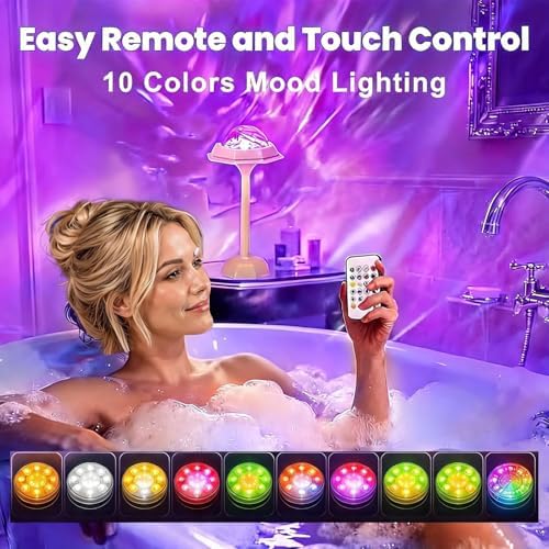 Waterproof Shower Lamp with Ocean Wave Projector, Rechargeable Cordless Bath Light with 10 Color Changing Modes, Soft Glow Table Lamp for Bathtub, Night Shower & Romantic Relaxation — 사진 6