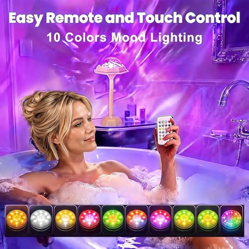 VANTREEGAO Waterproof Shower Lamp with Ocean Wave Projector, Rechargeable Cordless Bath Light with 10 Color Changing Modes, Soft Glow Table Lamp for Bathtub, Night Shower & Romantic Relaxation by VANTREEGAO - Image 7
