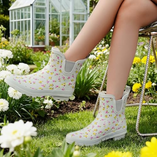 Image of SWIFTFROG Rain Boots for Women - Waterproof Ankle Garden Shoes Anti-Slipping Floral Printed Rainboots for Ladies Stylish Light Ankle Rain Shoes, Women's Rain Footwear