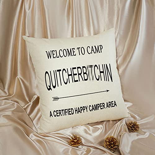 Mothers Day Happy Camper Gift Throw Pillow Cover For Anniversary From Couples Sister Vacation Gift Pillowcase Camping Gifts For Teens Camping Lovers Gifts For Traveler Birthday Gifts Cushion Cover #TOP2