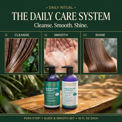 PURA D'OR Sleek & Smooth Shampoo and Conditioner Set For Frizz-Free & Silky Smooth Hair, Infused with Organic Aloe Vera, Argan Oil, Castor Oil, Bergamot Oil & Geranium Oil - image 7
