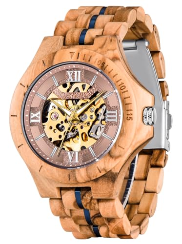 Montre mécanique classique en bois homme automatique squelette bracelet léger