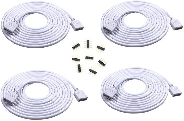 4PCS 2M 6.56ft RGB Extension Cable LED Strip Connector Extension Cable Cord Wire 4 Pin LED Connector for SMD 5050 3528 2835 RGB LED Light Strip (4 PCS)