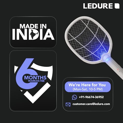 Image of Ledure Mini UV Shastra Mosquito Bat with UV Light | 2-in-1 Rechargeable Mosquito Killer Racket with USB Type-C | 6 Months Warranty | Auto Kill Electric Mosquito Racket with Stand | White