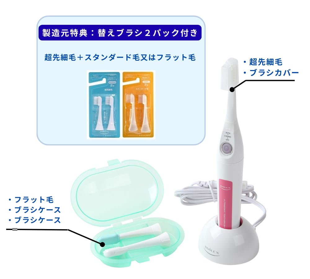 Amazon.co.jp: 本体ピンク色の1.6MHz超音波電動歯ブラシ スマイル