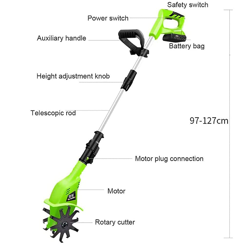 Motobineuse de Jardin, scarificateur électrique, rotavateur portatif 20 V avec Batterie Rechargeable, Profondeur de Travail de 25 cm, motobineuse électrique Portable pour Jardins,