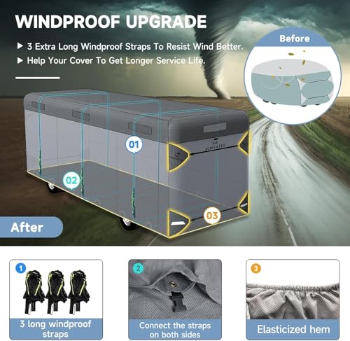 Image of VINPATIO Class A RV Cover Extra Thick 7 Layers Top: Fits 37'-40' RV, Heavy Duty Windproof Waterproof Class A Motorhome Cover with 2 Extra Long Straps, Gutter Covers
