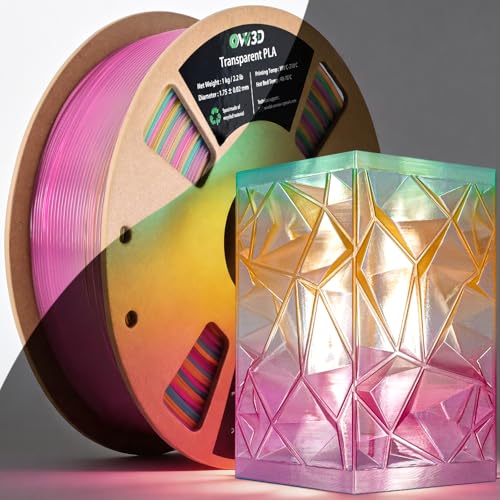 Image of OVV3D Transparent Rainbow PLA Filament 1.75mm, Multicolor Purple Green Orange Translucent 3D Printer Filament, Clear PLA Gradient Color Change, Spool 1KG, + /- 0.02 mm, Fit Most FDM 3D Printers