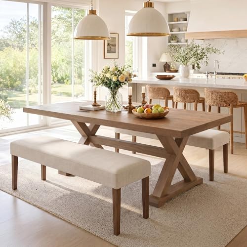HNY Farmhouse Upholstered Bench Set