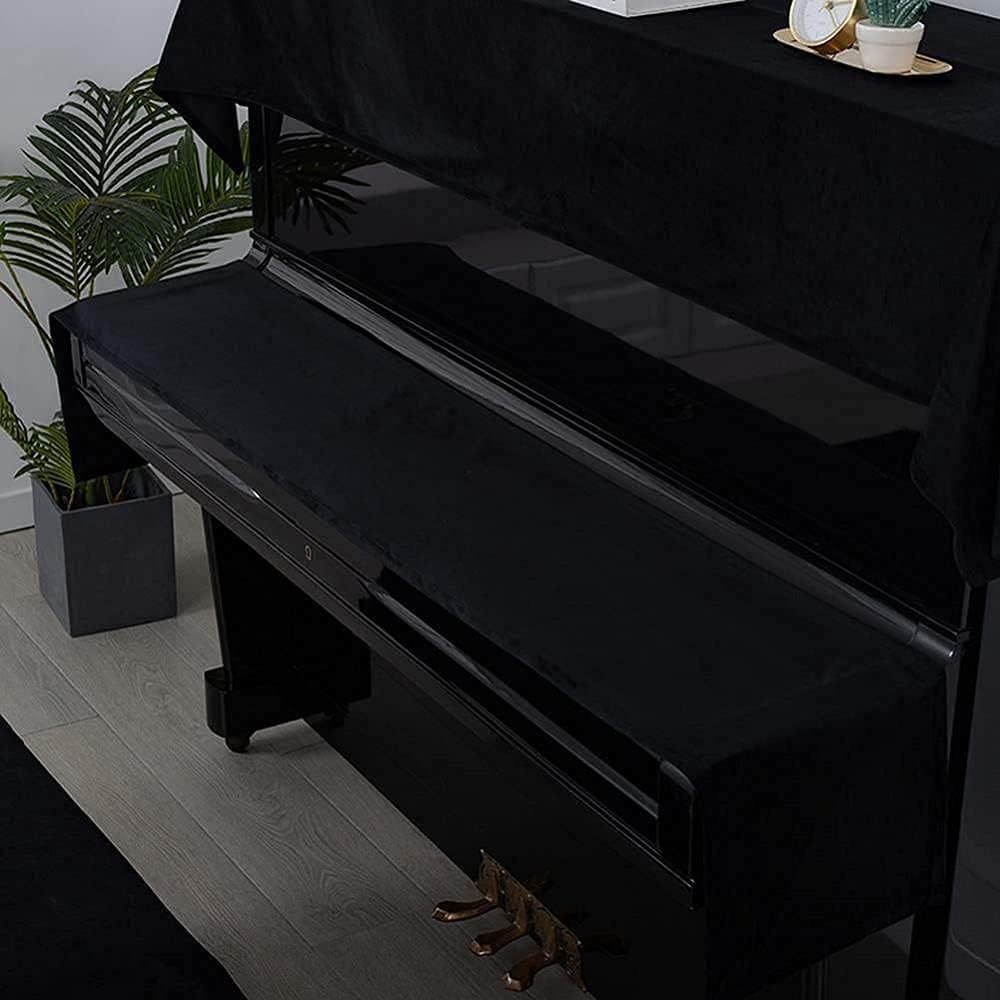 Upright Piano Cover Set Fashion Dustproofing Cover Piano Cover Top Cover Electronic Piano Keyboard Cover Stool Cover Set, Fashionable Luxury Elegant Thick Dus(Black-Double chair cover 118*78cm