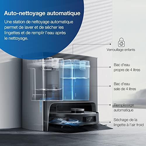 ECOVACS DEEBOT X1 TURBO Aspirateur Robot 5000 Pa, avec station d'auto-nettoyage, Nettoyage automatique de serpillière, Remplissage automatique de réservoir, Évitement d'obstacles, Commande vocale YIKO - Image 3