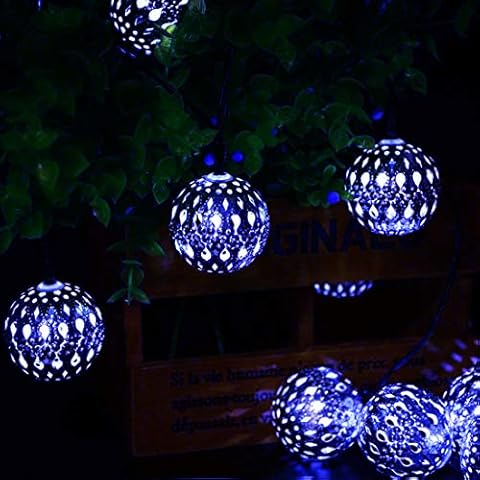 Silber Marokkanischen Orb Schnurlichter,KINGCOO Wasserdichte 20LED Metall Goble Laterne Solar Lichterkette Cover