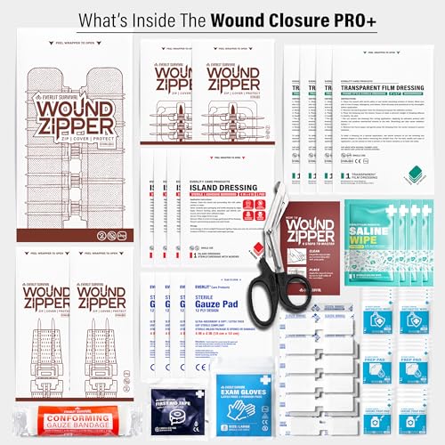 Image of EVERLIT Wound Closure Kit | Surgical Zip-Stitch Devices for Cut & Laceration | Sterile, Suture-Free, Stitch-Less Adhesive Butterfly Bandages for Emergency First Aid Wound Care (Ultimate Pro+ Kit)