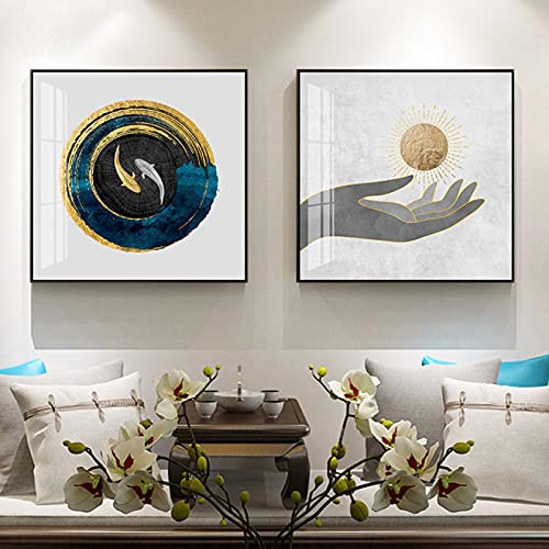 Peinture toile nordique poisson jaune affiche moderne décoration salon 80x80cm