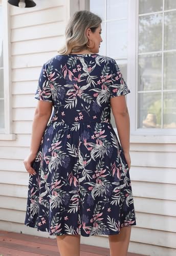 Image of Nemidor Women Plus Size Casual Dress Midi Flt Flare Pocket