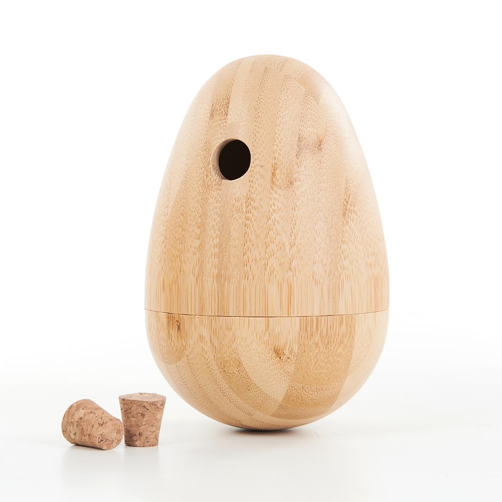 LOOBANI Bamboo Treat Dispenser Wobble Toys Enrichment Puzzle Food Dispenser Ball Toy IQ Training for Small Medium Dog
