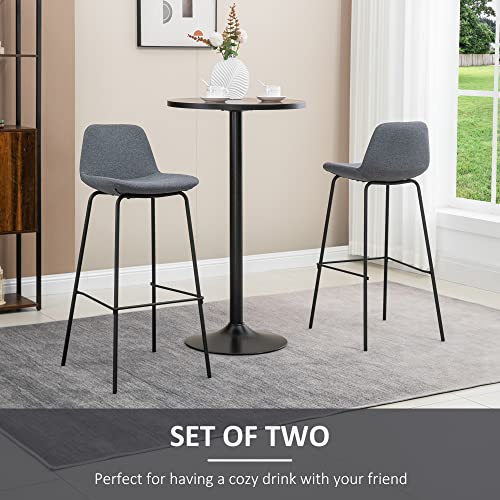 Homcom 29.5" Bar Stools Set Of 2, Upholstered Extra Tall Barstools, Armless Bar Chairs With Back, Steel Legs, Grey #TOP3