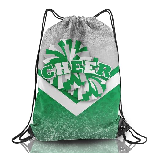 Cheer Drawstring Backpack Cheerleading Drawstring Gym Bag Cheer Accessories Cheerleader Gifts for Cheerleaders 1Pcs (Silver&Green)
