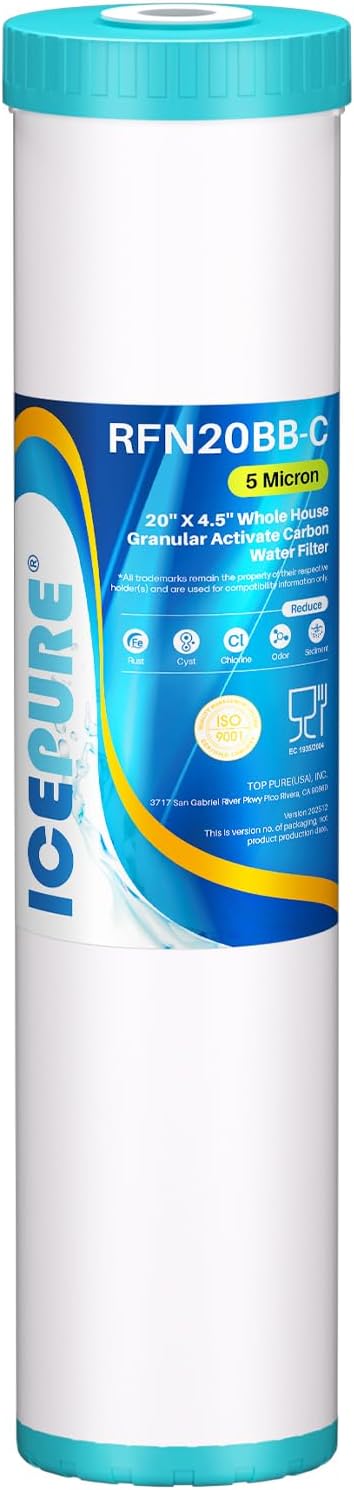 ICEPURE 20" x 4.5" GAC Filter, 5 Micron 20-Inch Whole House Granular Activated Carbon Water (GAC) Filter Replacement for GAC-20BB, FG25B-KS, FI-CAB20-BB, RFN20BB-C 1 Pack