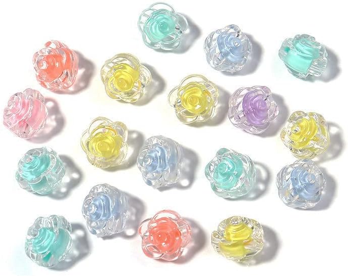 Miniatura 3 de 300 cuentas de flores transparentes para hacer joyas, cuentas de rosas acrílicas para hacer pulseras, dijes de cuentas de vidrio coloridas, collares