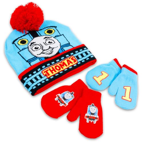 Image of Thomas the Train Hat and Mittens Set - Bundle with Thomas and Friends Beanie, Mittens, Stickers | Thomas the Train and Friends Winter Gear Gifts for Boys, Kids