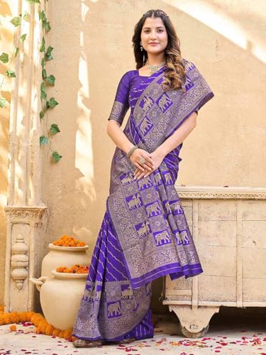 Image of Satrani Women's Silk Banarasi Weaving Saree with Unstitched Blouse Piece