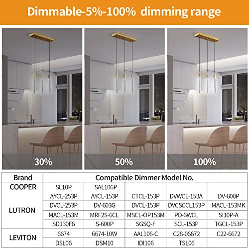 Image of Kitchen Island Lighting Modern Light Fixture Gold Pendant Light Dimmable LED Gold Brass Finish Mini Crystal Pendant Lights for Dining Room Living Room(3-Light)