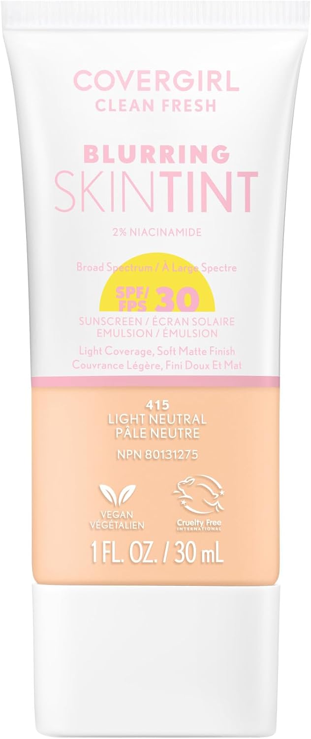 COVERGIRL Clean Fresh Blurring Skin Tint, 415 Light Neutral, Liquid Foundation - Matte Finish - with SPF 30