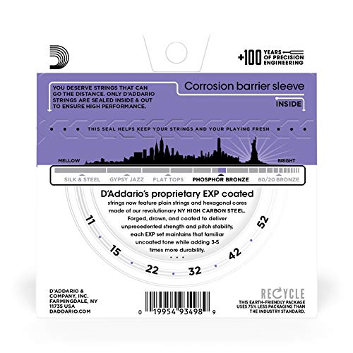 Image of D'Addario EXP26 Coated Phosphor Bronze Acoustic Guitar Strings, Custom Light, 11-52